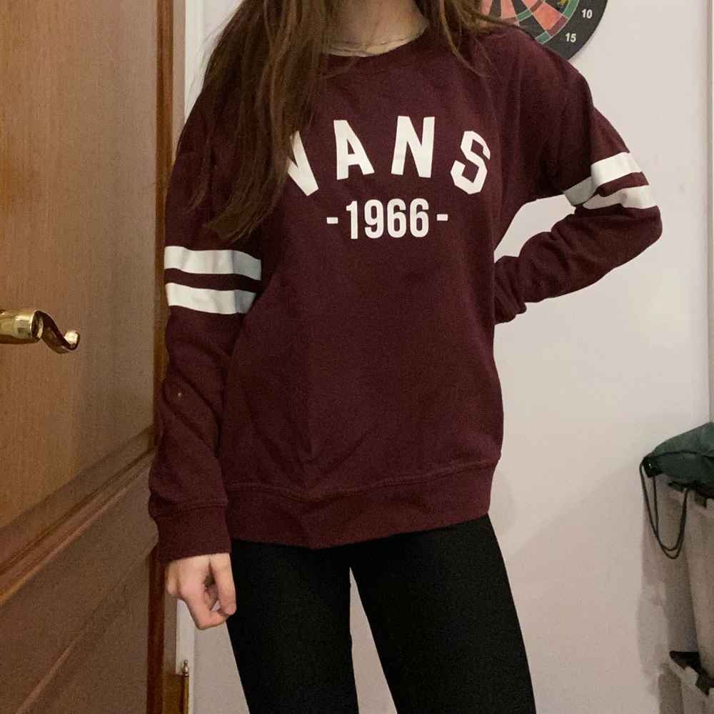 Vans maroon sweater vans logo with white striped